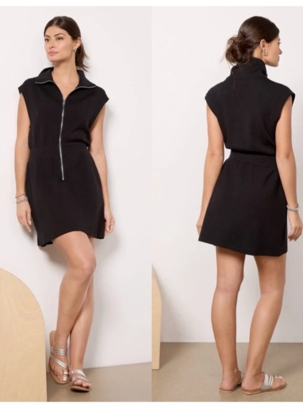 Varley Rosannah Zip Dress Black Size Small Pockets Preppy Athleisure Tenniscore